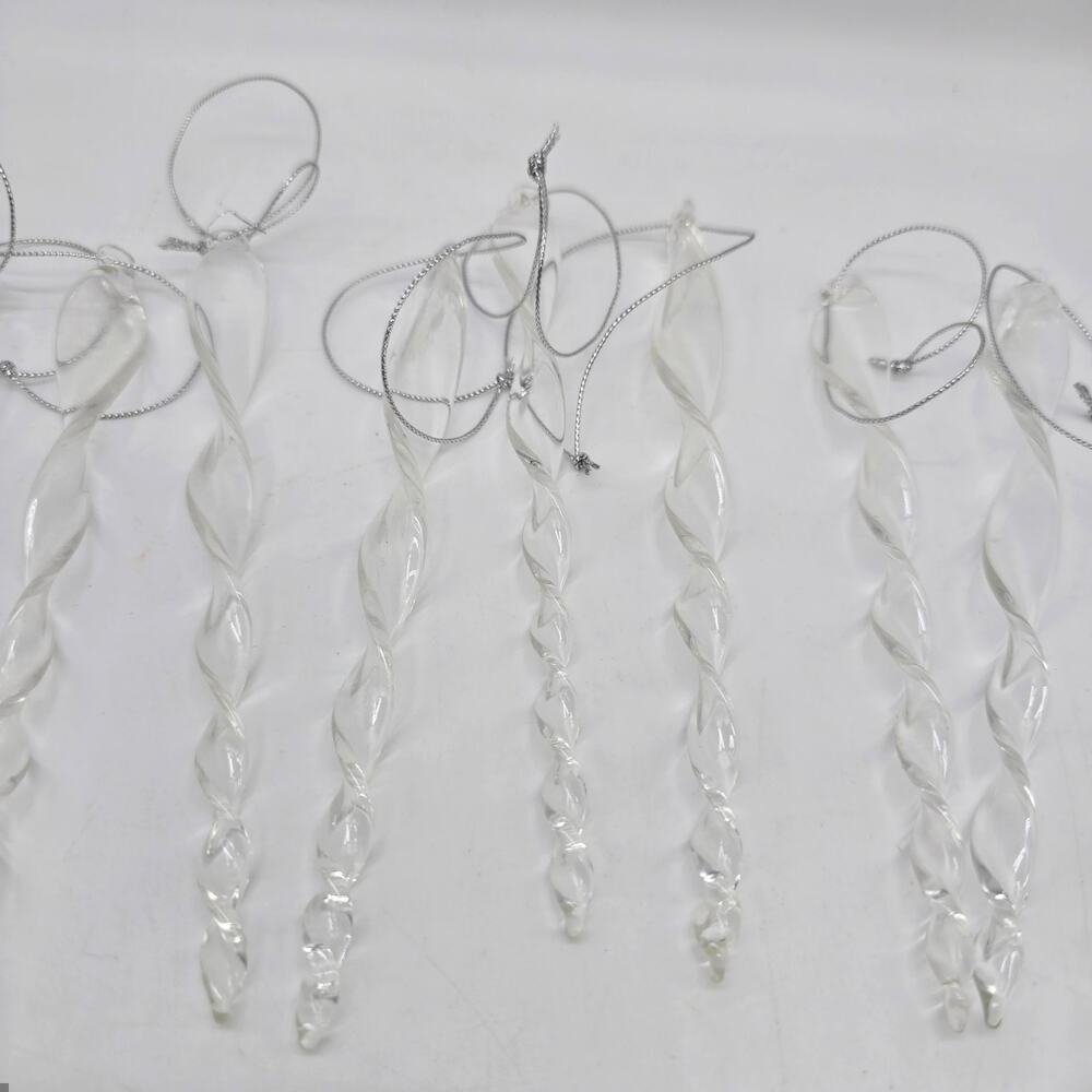 Hand Blown Clear Glass Twisted Icicle Ornaments Set of 12 Vintage Style Decor - Picture 3 of 6